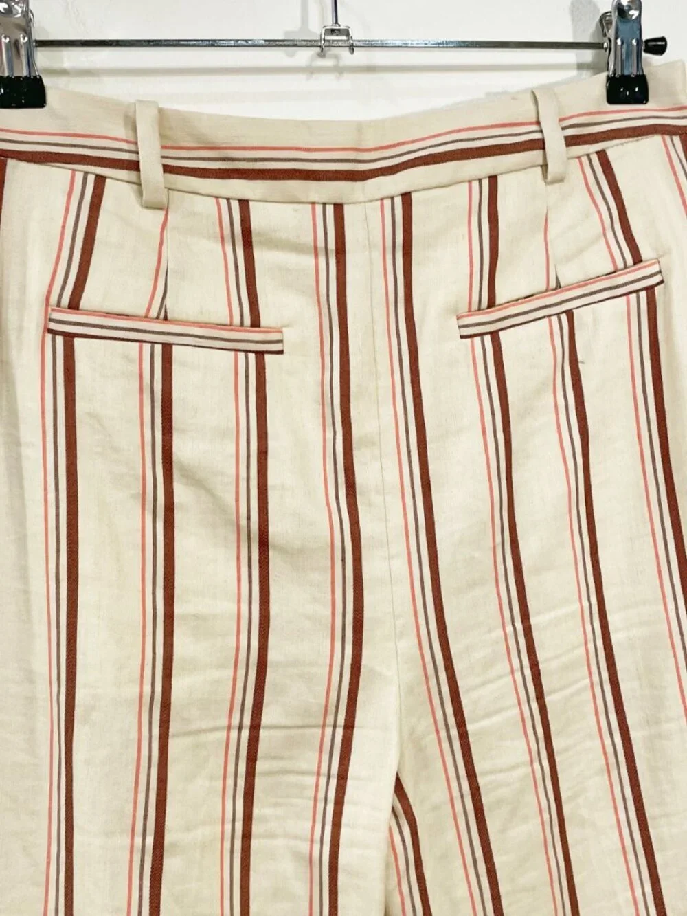 EUC Sezane Matheo Striped Linen Cotton Wide Leg Pant Ecru Brown 38, 6